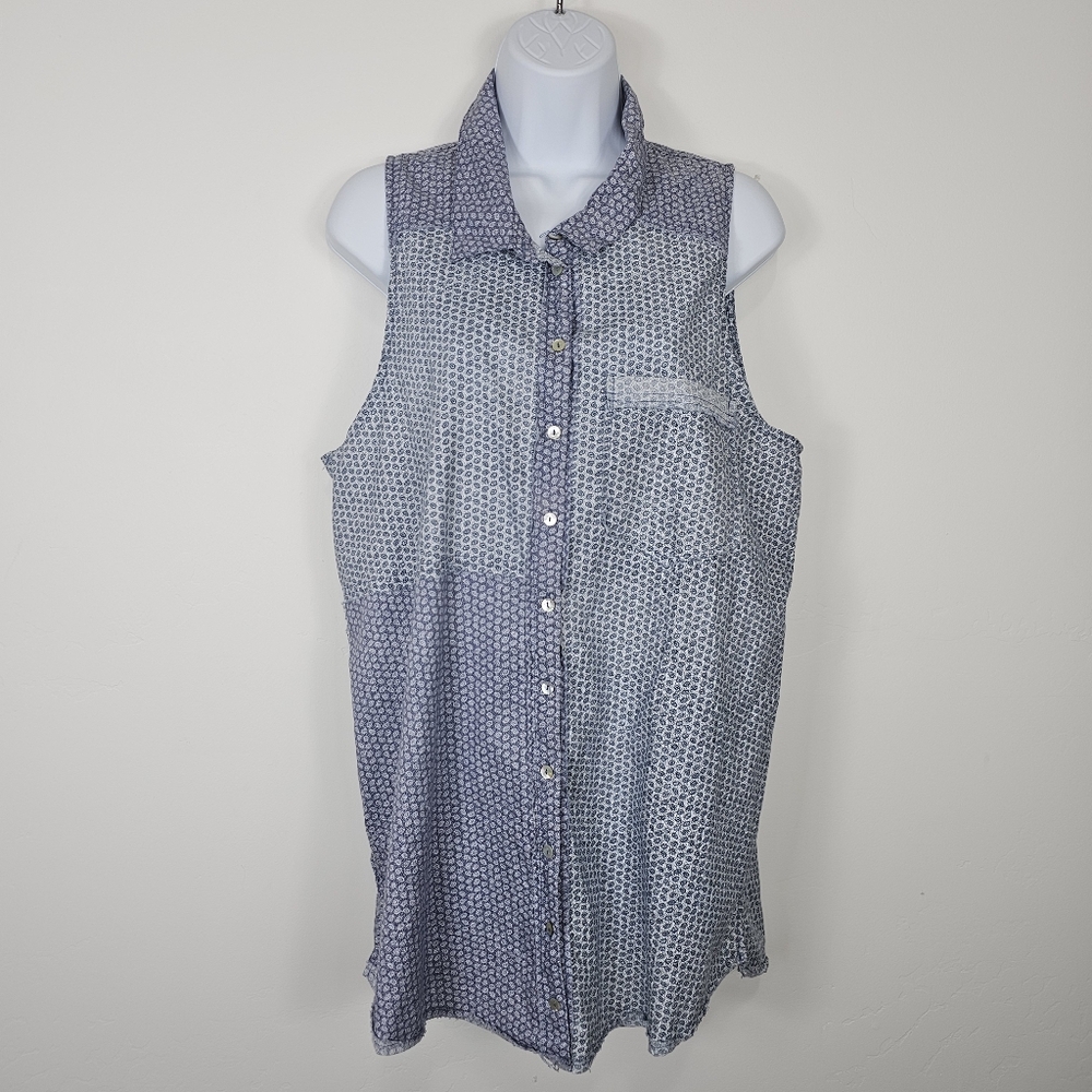 Intimately Free People Blue White Patchwork Paisley Button Up Tunic Tank Top M